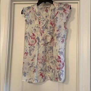 Joie 100% Silk Cream and Floral Ruffle Tank  XS